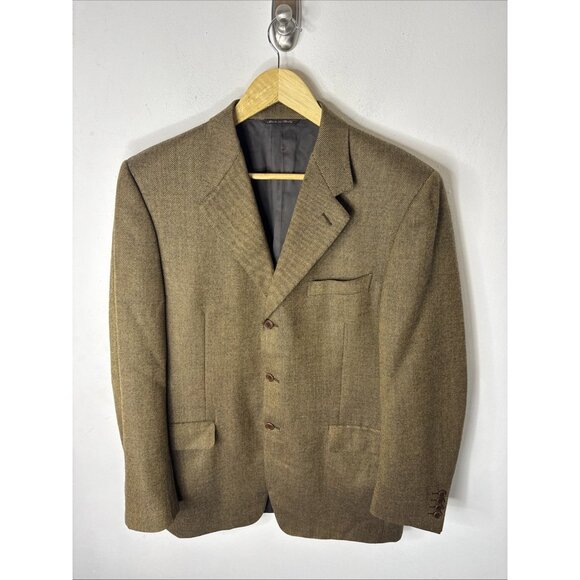 Canali Made in Italy Pure Wool Sport Coat Blazer Brown Men 44L Tall DMG - Picture 1 of 12